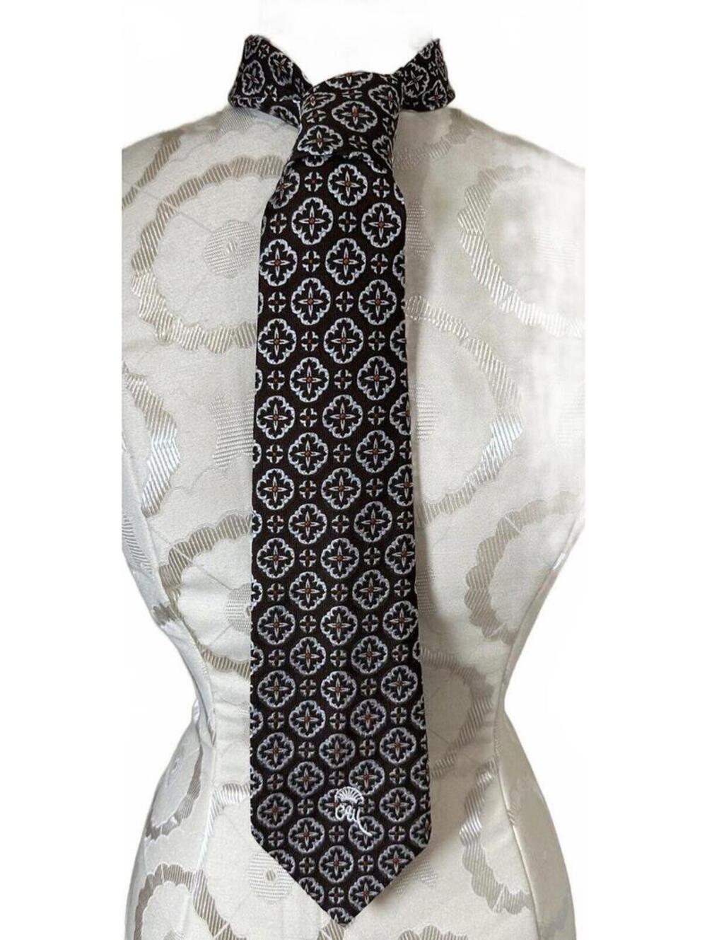 Vintage Countess Mara NY Men's Necktie Brown White Orange Medallion Patterned